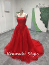 Ball Gown Criss Cross Back Red Prom Dress