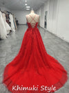 Ball Gown Criss Cross Back Red Prom Dress
