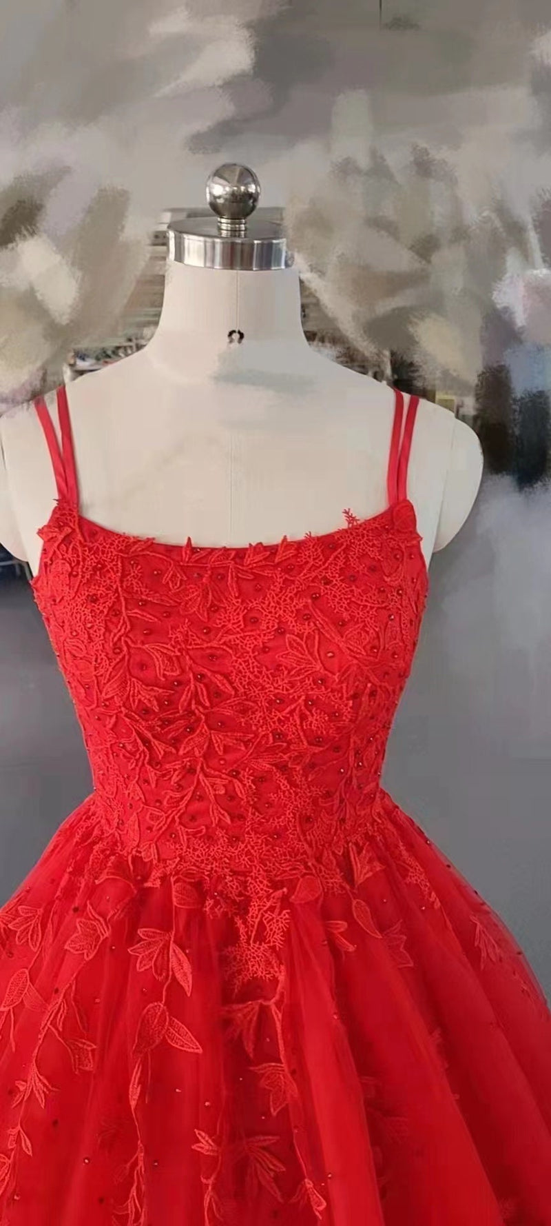 Ball Gown Criss Cross Back Red Prom Dress