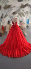 Ball Gown Criss Cross Back Red Prom Dress