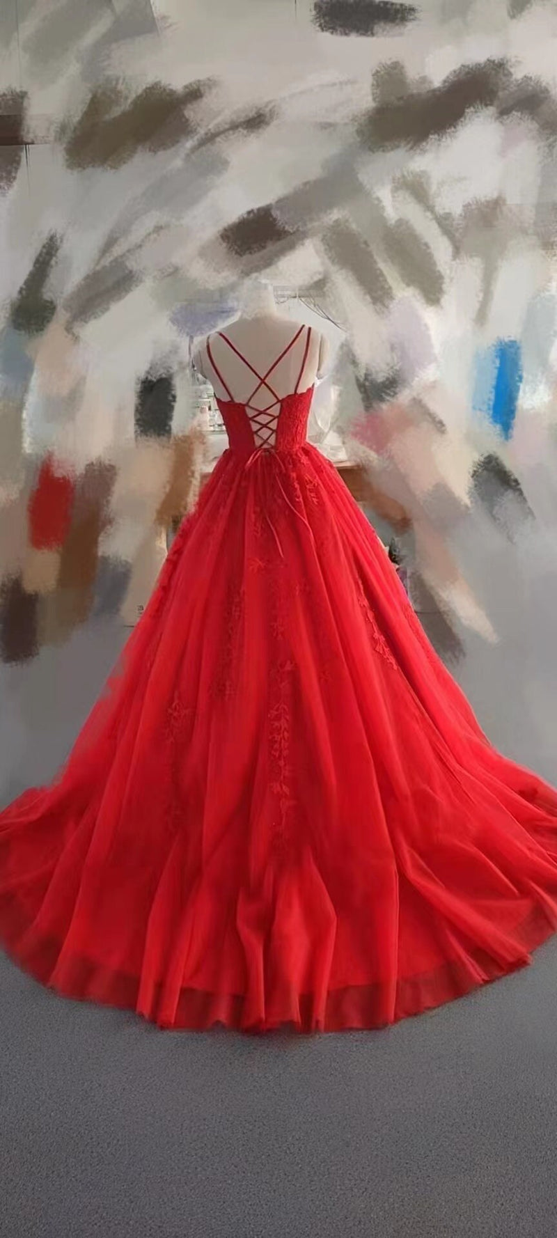 Ball Gown Criss Cross Back Red Prom Dress