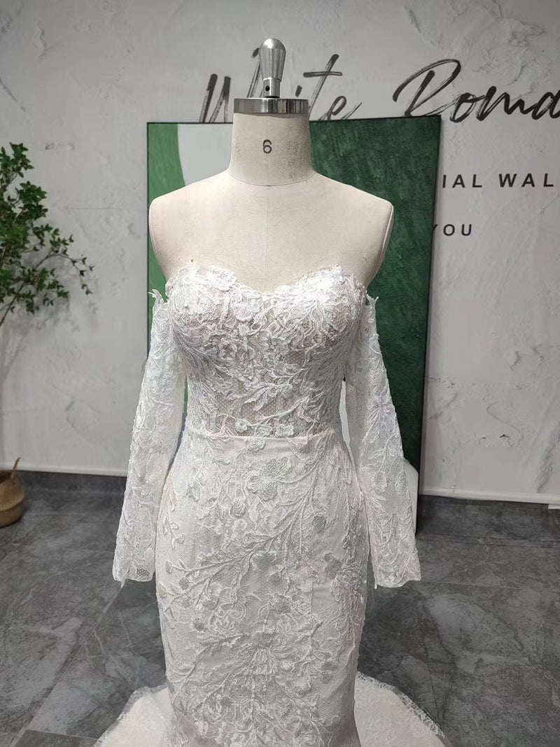 Off Shoulder Long Sleeve Lace Wedding Dress
