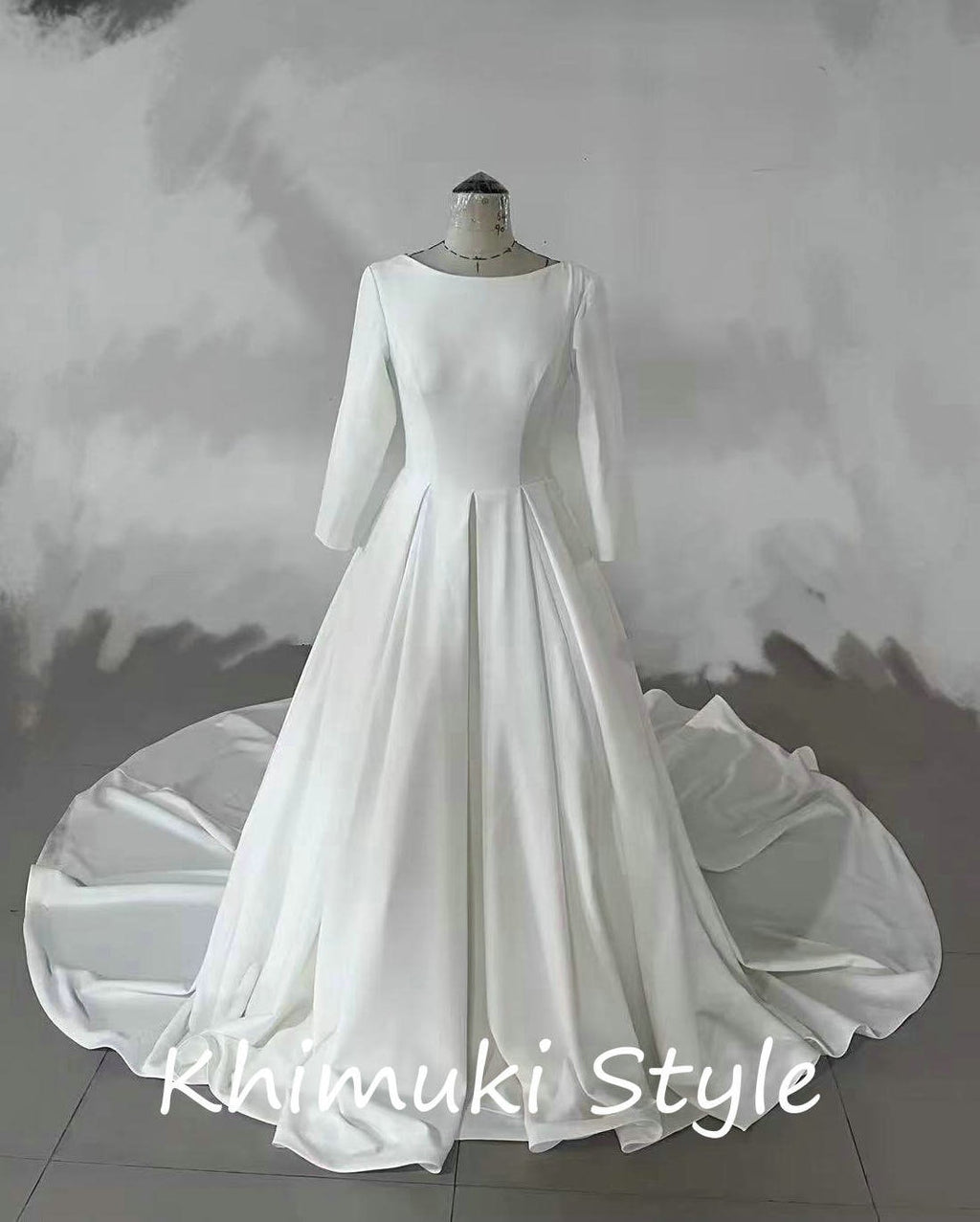 Low Back Long Sleeve Crepe Minimal Wedding Dress