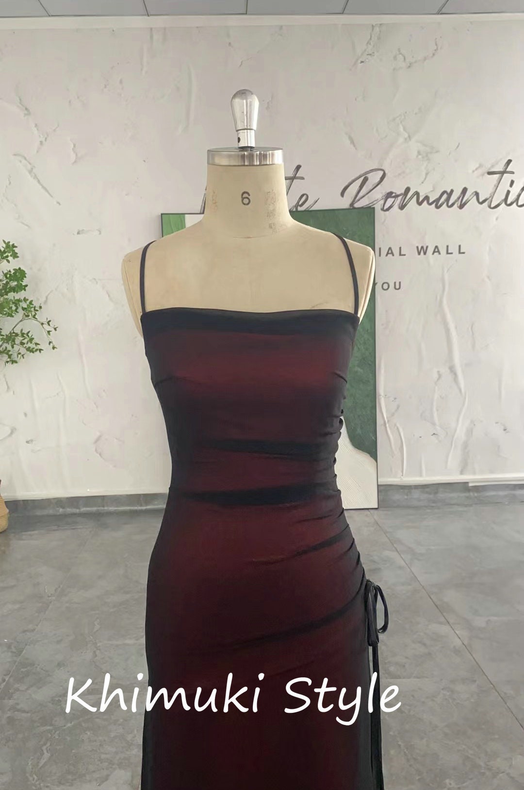 Sexy Slit Square Neckline  Black and Red Vintage Party Dress