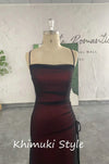 Sexy Slit Square Neckline  Black and Red Vintage Party Dress