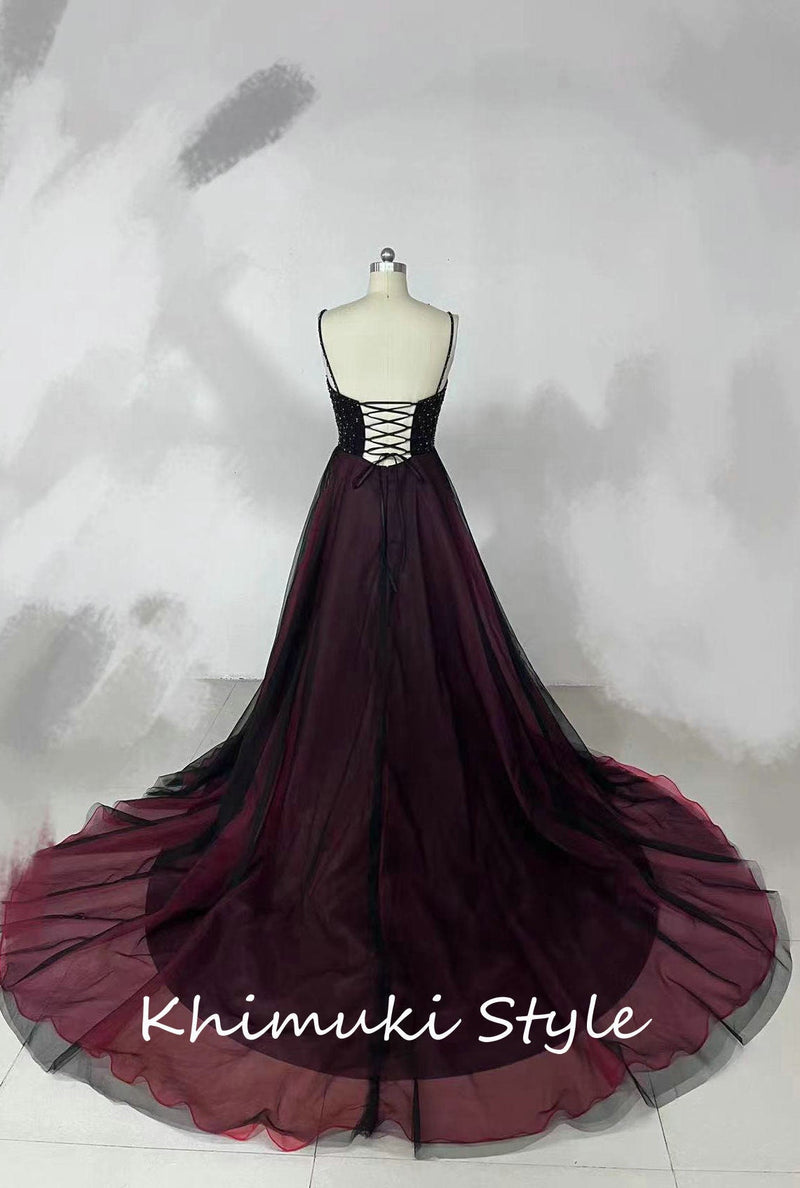 A line Black and Burgundy Prom Dress