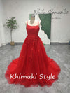 Ball Gown Criss Cross Back Red Prom Dress