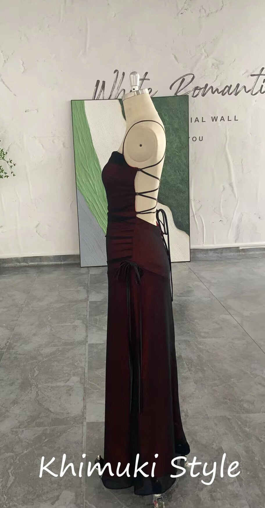 Sexy Slit Square Neckline  Black and Red Vintage Party Dress