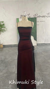 Sexy Slit Square Neckline  Black and Red Vintage Party Dress