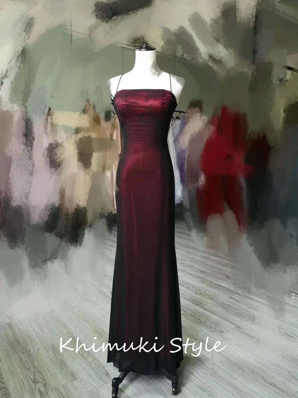 Square Neckline Black and Red Vintage Prom Dress,90'S Mesh Party Dress