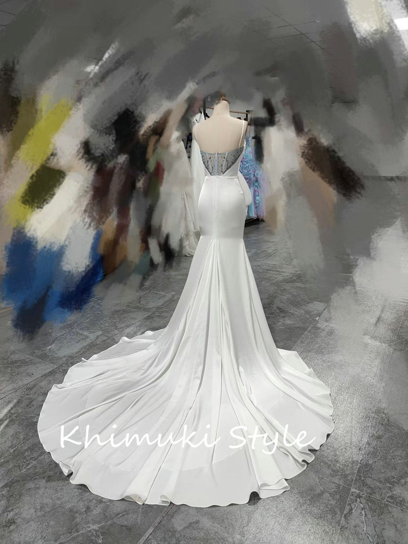 Fit and Flare Square Neckline Ivory Wedding Dress