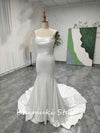 Fit and Flare Square Neckline Ivory Wedding Dress