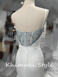 Fit and Flare Square Neckline Ivory Wedding Dress