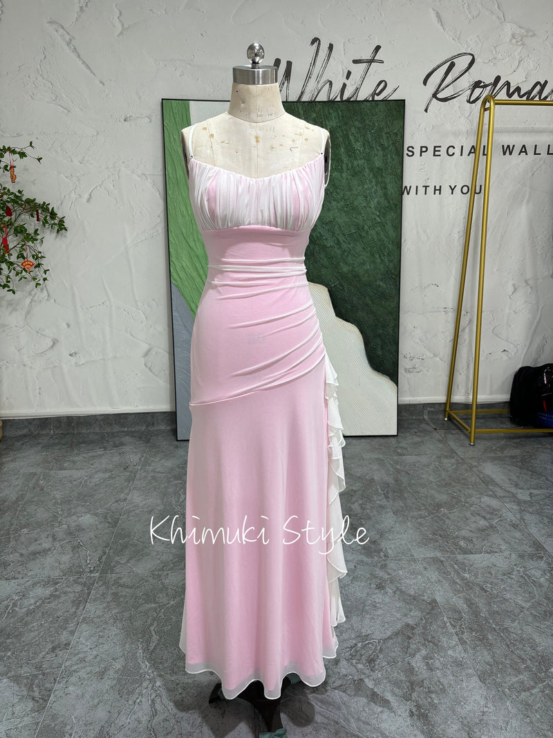 Fit and Flare White and Pink Vintage 90S Prom Dress