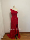 Sexy Slit Red Sparkle Sequins Prom Dress