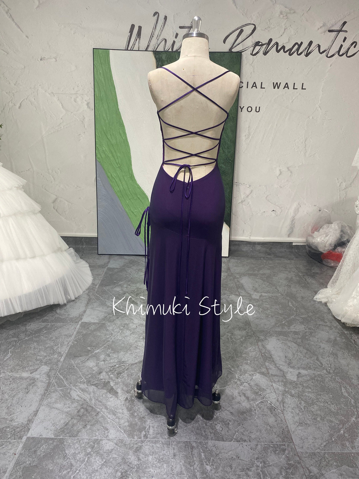 Sexy Slit Square Neckline Vintage Purple Prom Dress