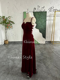 Vintage Velvet Deep Red Prom Dress