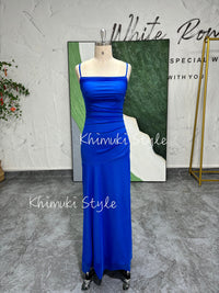 Square Neckline Vintage Blue Prom Dress