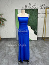 Square Neckline Vintage Blue Prom Dress