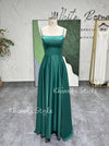Sexy Slit Square Neckline Prom Dress,Blue Prom Dress,Green Prom Dress