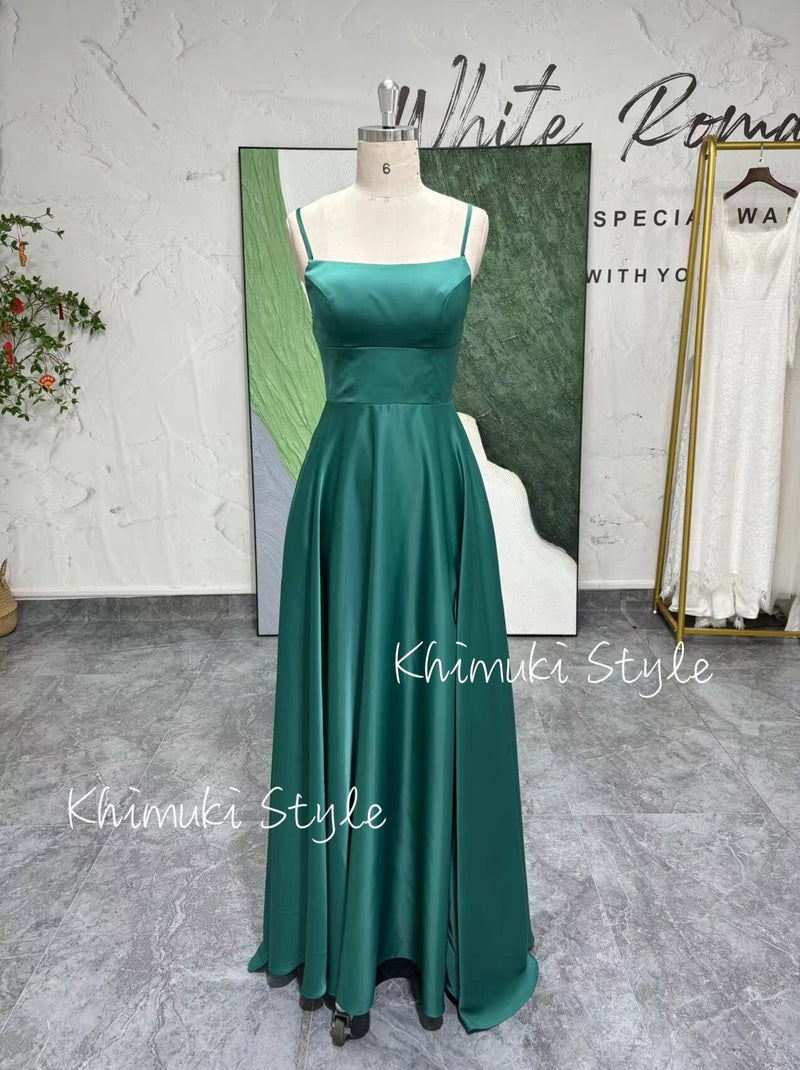 Sexy Slit Square Neckline Prom Dress,Blue Prom Dress,Green Prom Dress