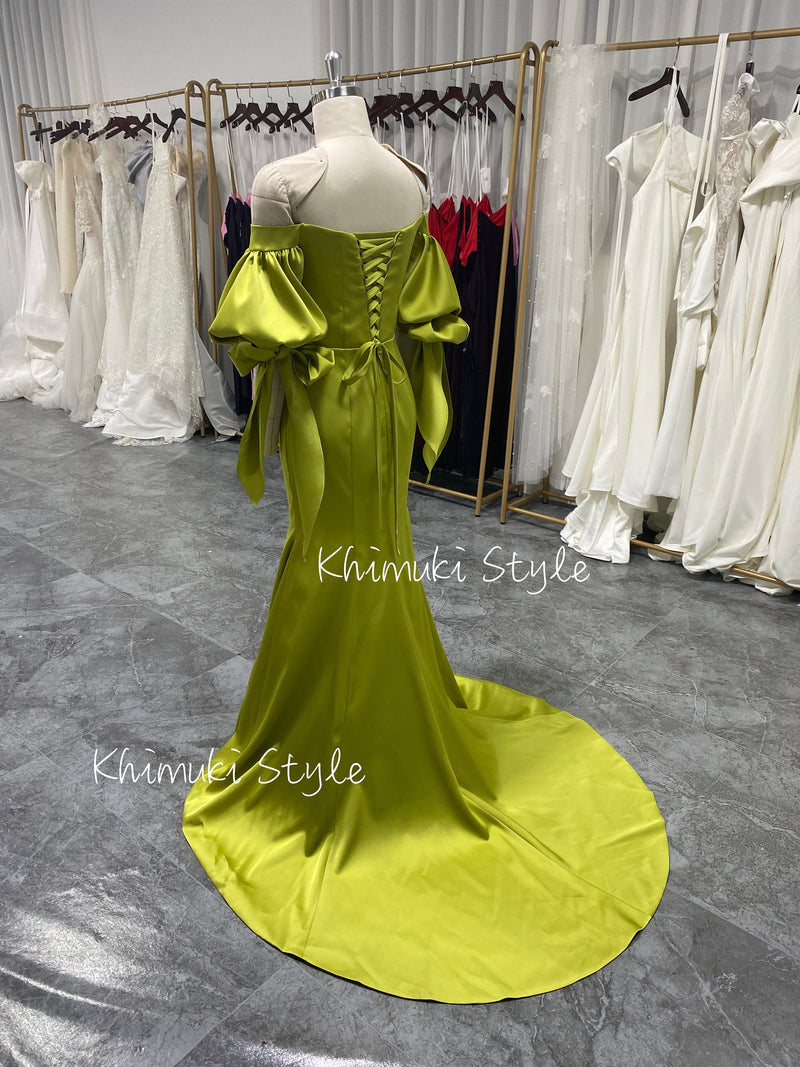 Mermaid Off Shoulder Sleeve Lemon Party Dress,Black Prom Dress