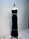 Vintage Sexy Split Black Velvet Prom Dress