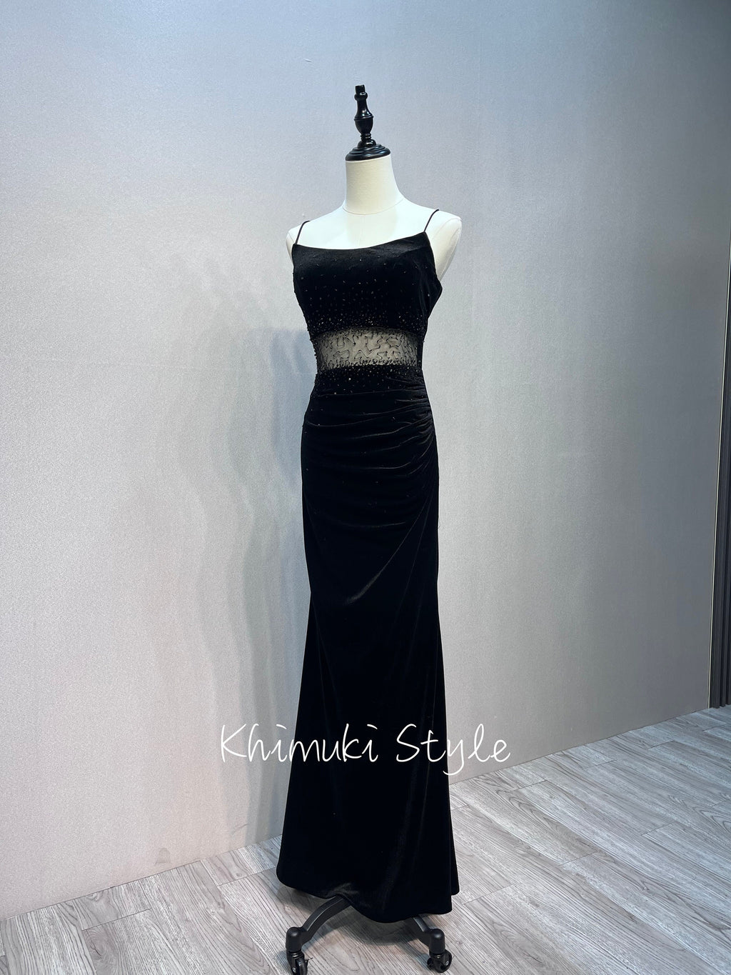 Vintage Sexy Split Black Velvet Prom Dress