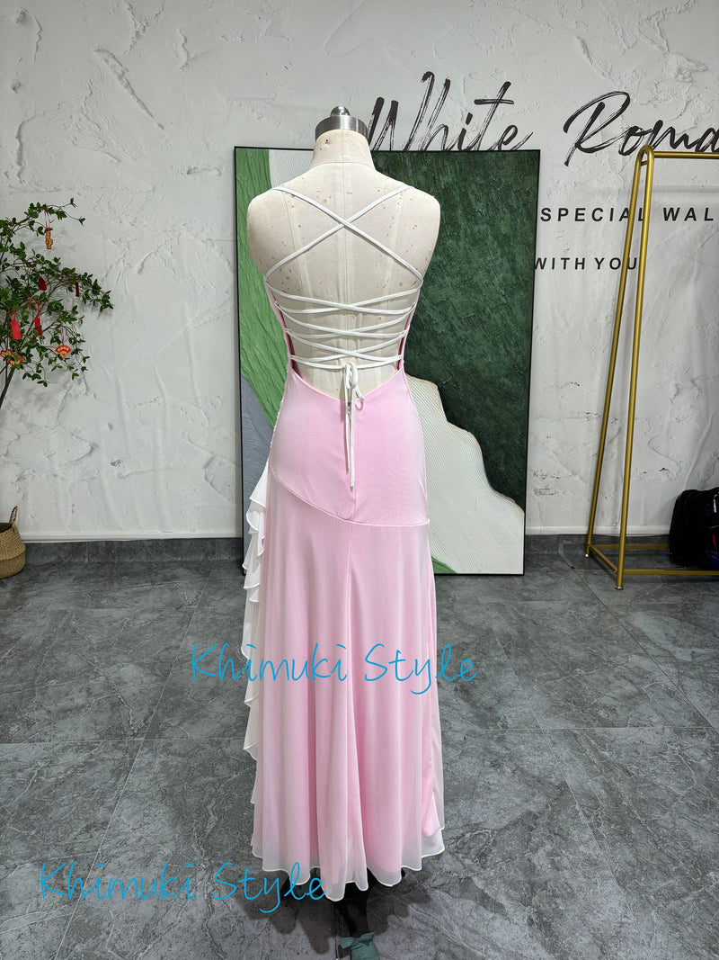 Fit and Flare White and Pink Vintage 90S Prom Dress
