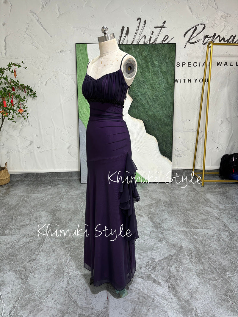 Fit and Flare Purple Slit Vintage Party Dress