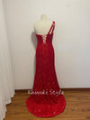 Sexy Slit Red Sparkle Sequins Prom Dress