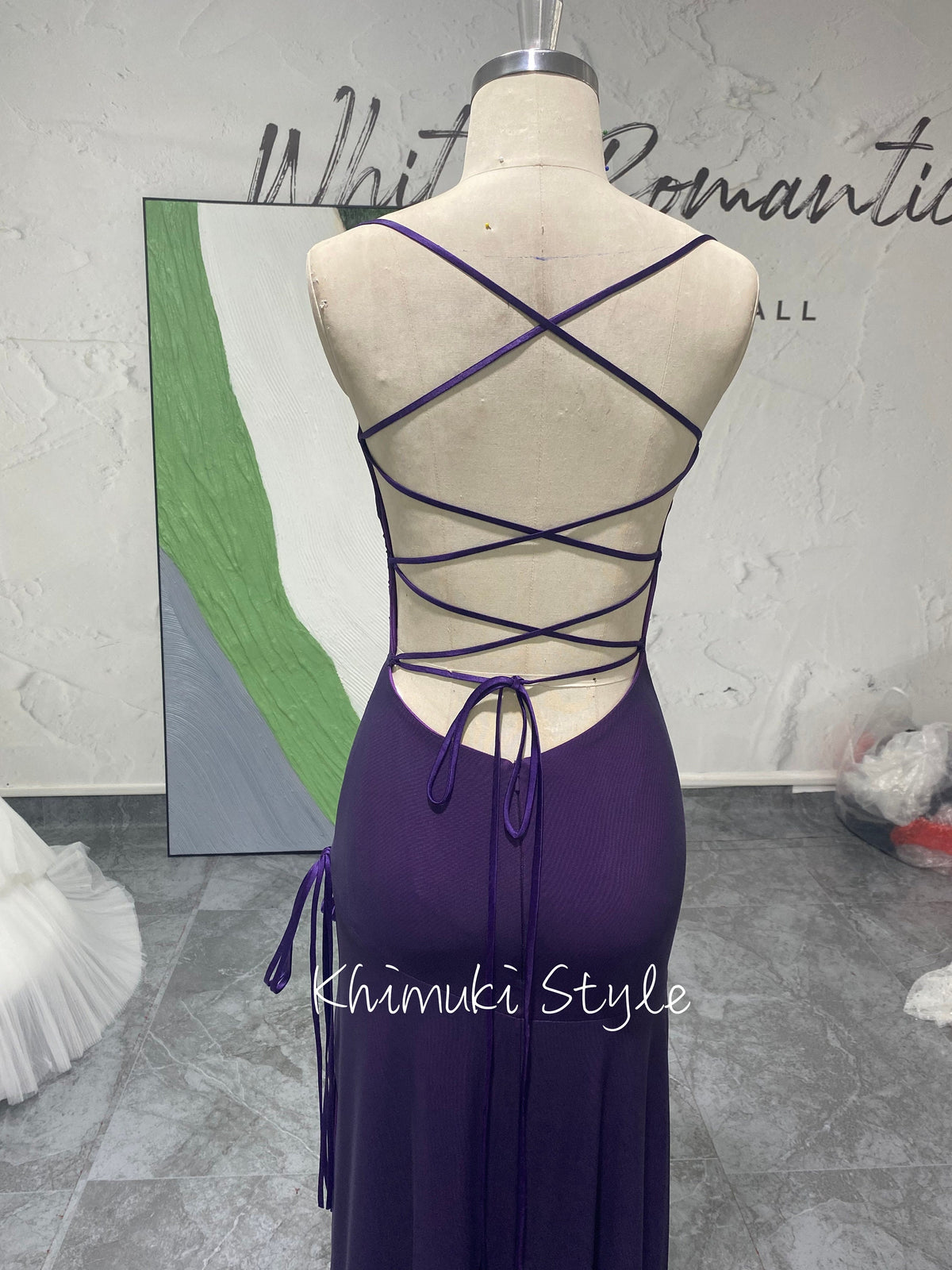 Sexy Slit Square Neckline Vintage Purple Prom Dress
