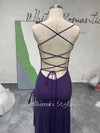 Sexy Slit Square Neckline Vintage Purple Prom Dress