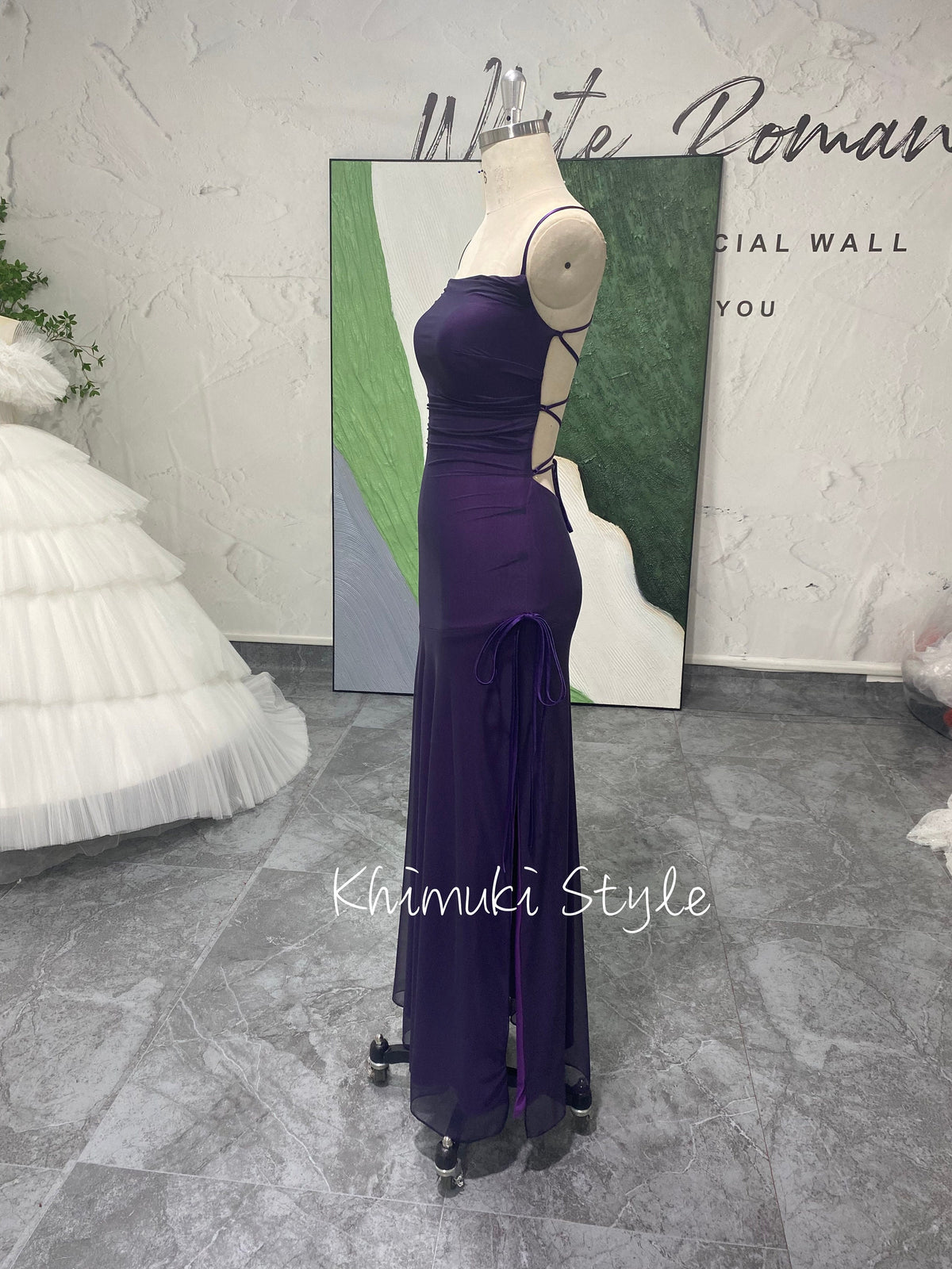 Sexy Slit Square Neckline Vintage Purple Prom Dress