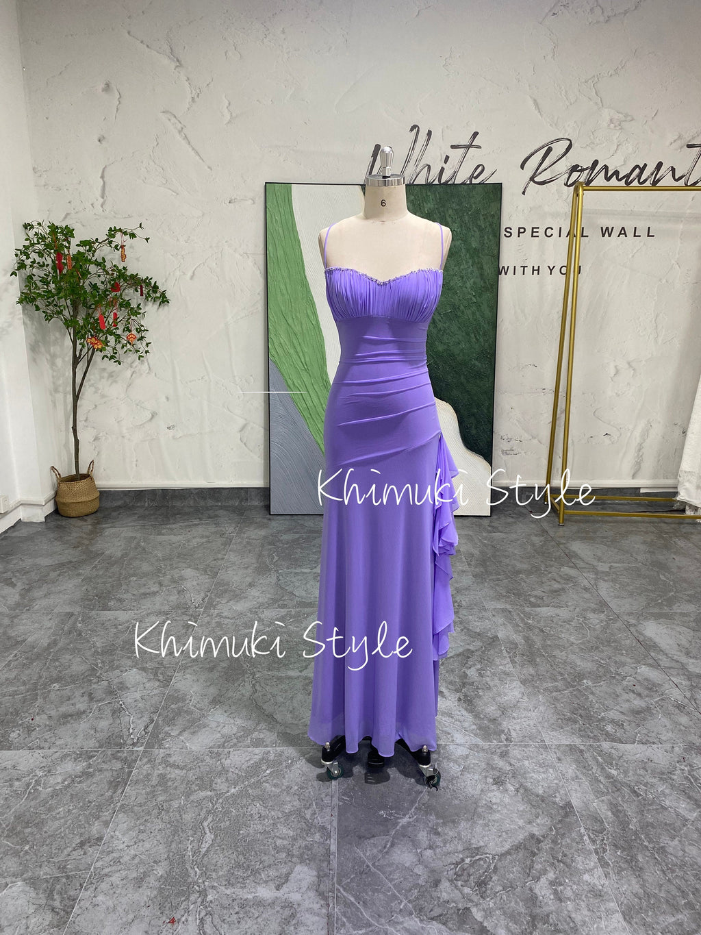 Lavender 90s Party Dress,Sexy Slit Vintage Prom Dress