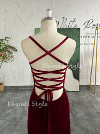 Vintage Velvet Deep Red Prom Dress