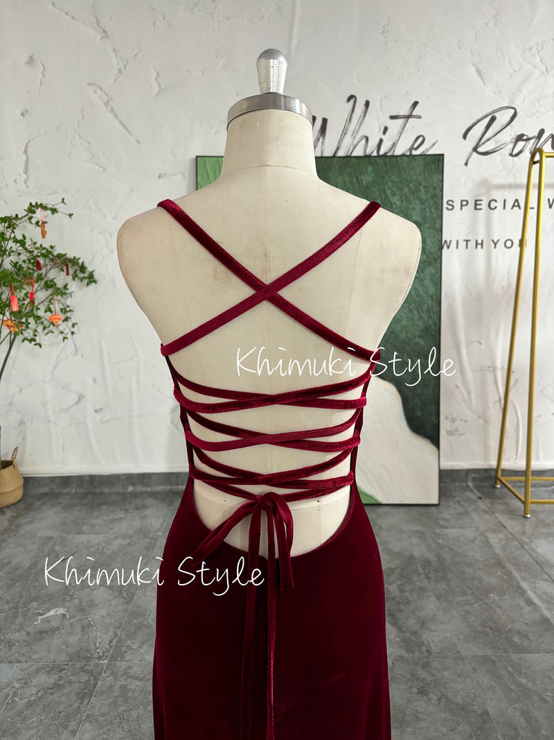 Vintage Velvet Deep Red Prom Dress