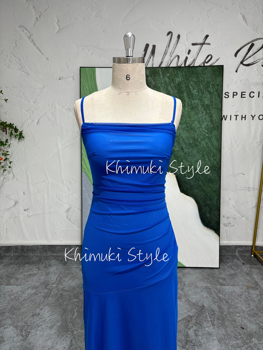 Square Neckline Vintage Blue Prom Dress