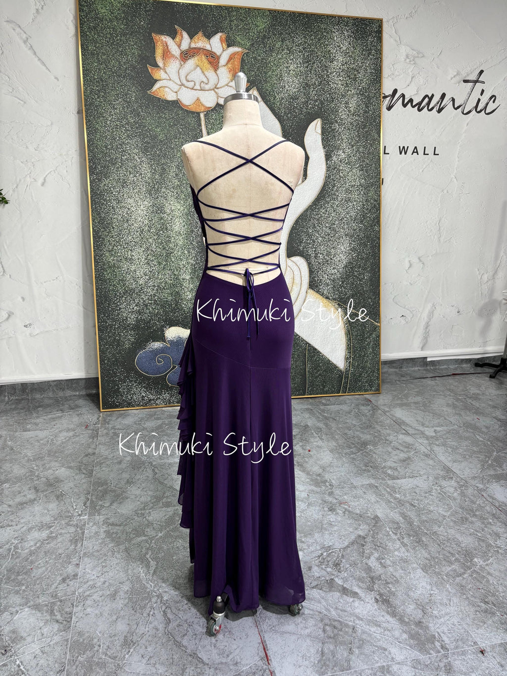 Fit and Flare Purple Slit Vintage Party Dress