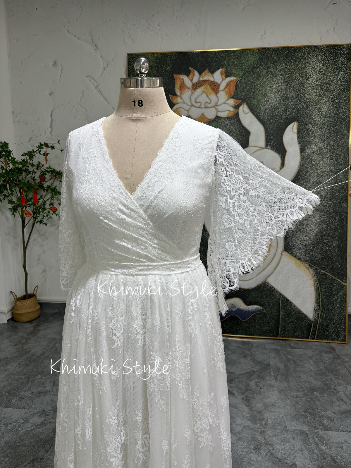 Long Sleeve Boho Wedding Dress,Plus Size Lace Wedding Dress