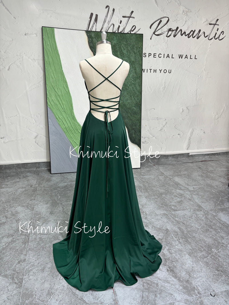Sexy Slit V-neckline Party Dress,Blue Prom Dress,Green Prom Dress,Burgundy Prom Dress,Caramel Prom Dress