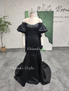 Mermaid Off Shoulder Sleeve Lemon Party Dress,Black Prom Dress