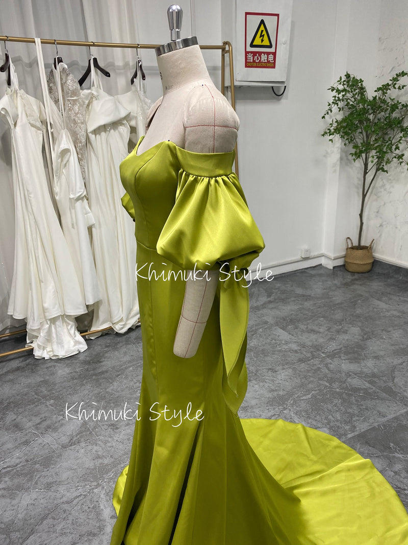 Mermaid Off Shoulder Sleeve Lemon Party Dress,Black Prom Dress