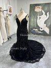 Mermaid Spaghetti Straps Black Lace Wedding Dress