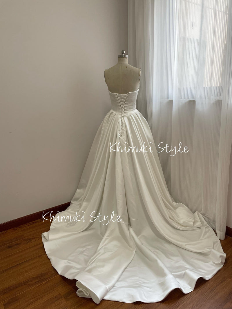 Ball Gown Soft Satin Wedding Dress,V Waistline Wedding Dress