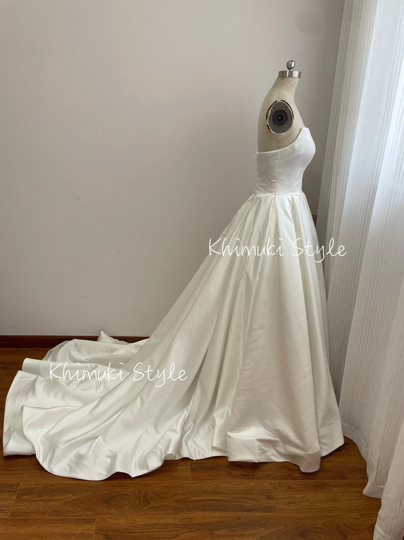 Ball Gown Soft Satin Wedding Dress,V Waistline Wedding Dress