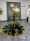 Mermaid Gold and Green Lace Wedding Dress,Colorful Wedding Dress,Plus Size Wedding Dress