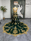 Mermaid Gold and Green Lace Wedding Dress,Colorful Wedding Dress,Plus Size Wedding Dress