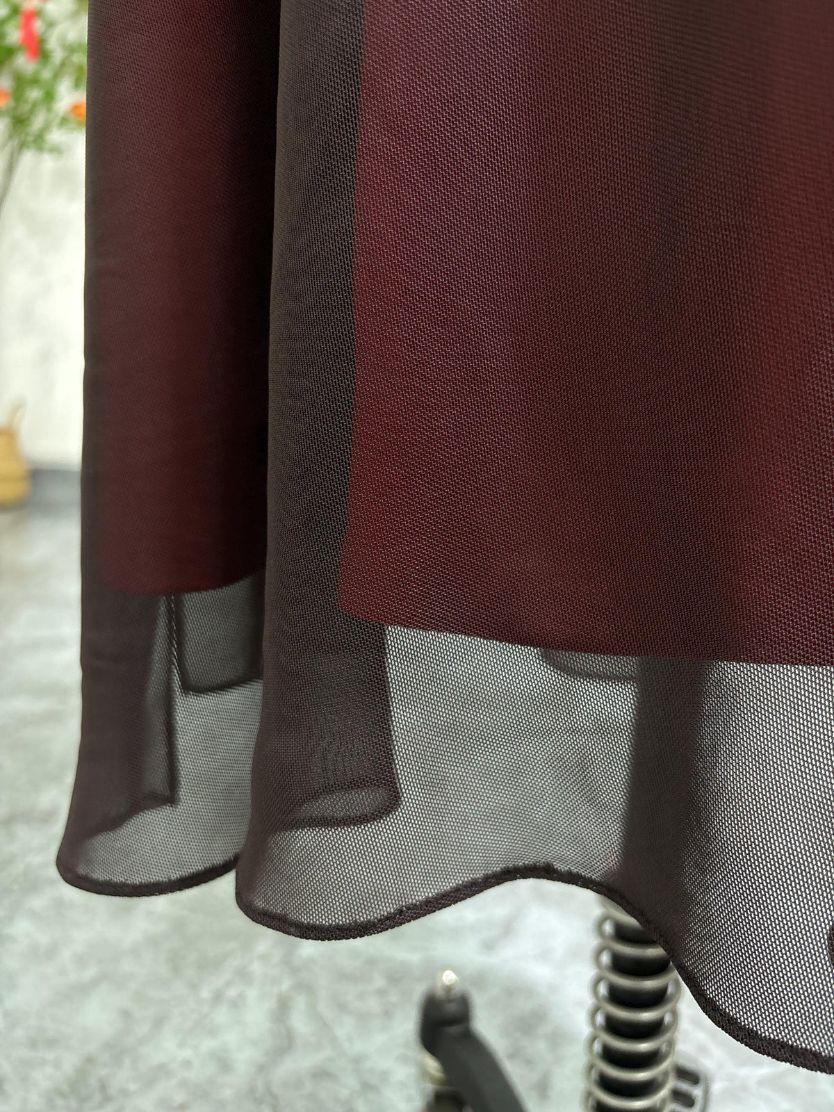 90S Sexy Slit Square Neckline Brown and Red Vintage Party Dress