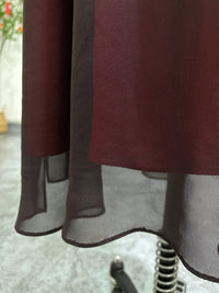 90S Sexy Slit Square Neckline Brown and Red Vintage Party Dress